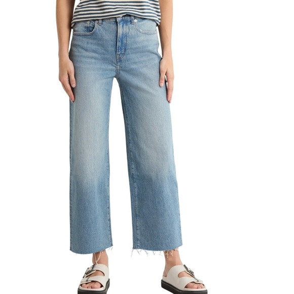 Madewell Denim - Madewell Perfect Vintage Wide Leg Crop Jeans Light Wash Raw Hem Size 27 Casual